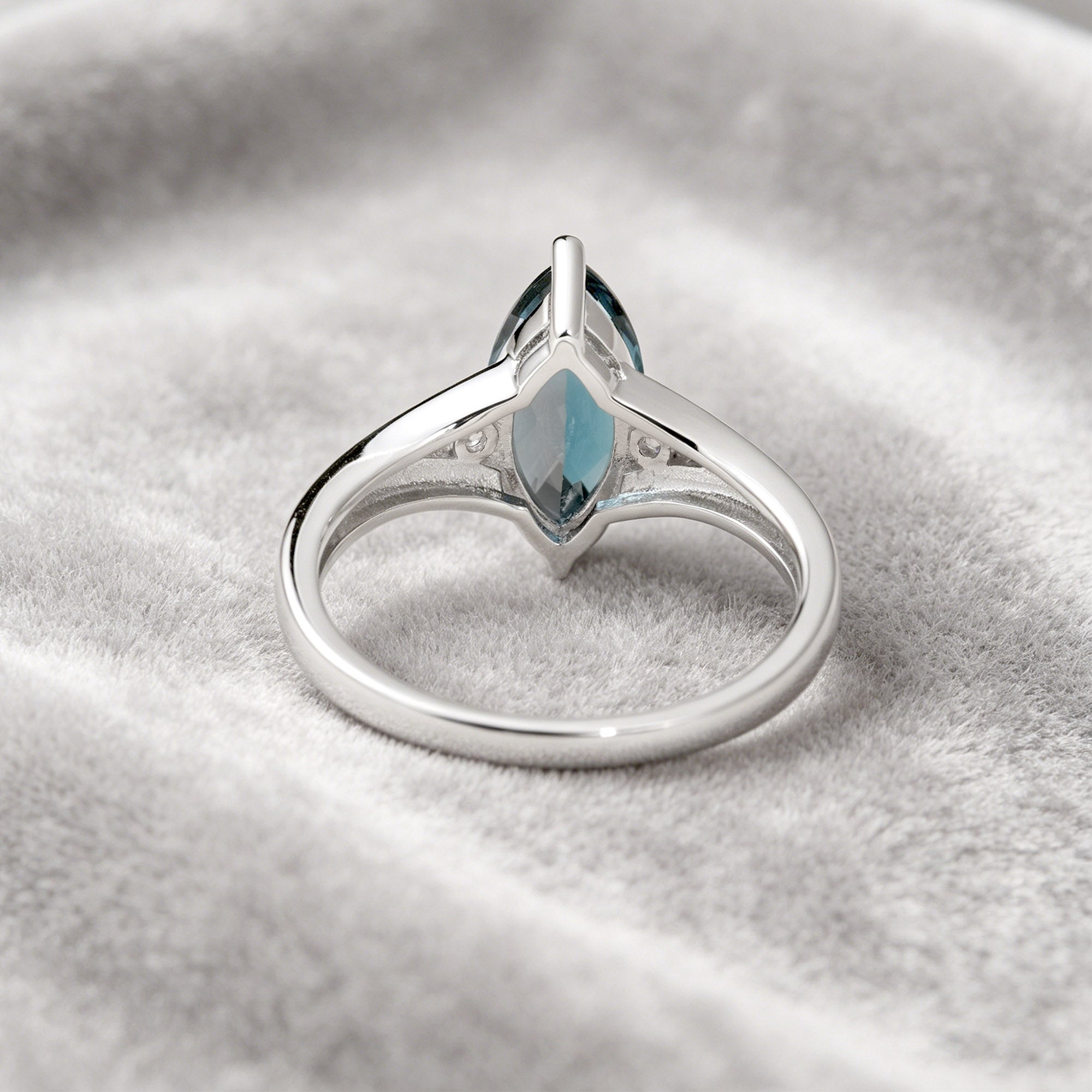 Marquise Cut Split Shank London Blue Topaz Ring