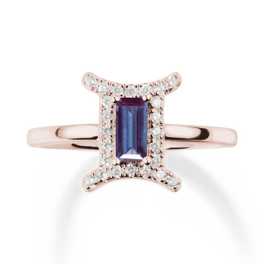 Alexandrite Gemini Zodiac Halo Ring-Kind & Curious - LUO Jewelry #metal_14k rose gold