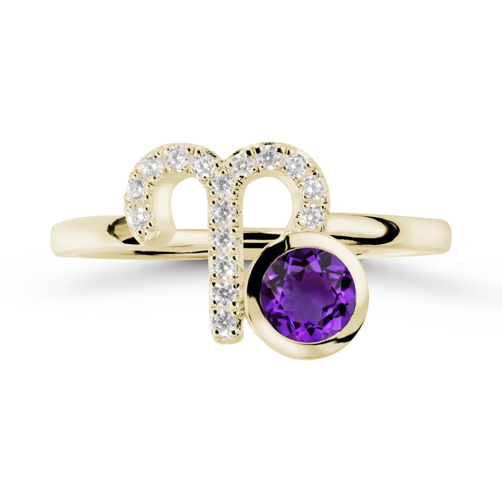 Unique Round Amethyst Ring In Sterlling Silver - LUO Jewelry #metal_14k yellow gold