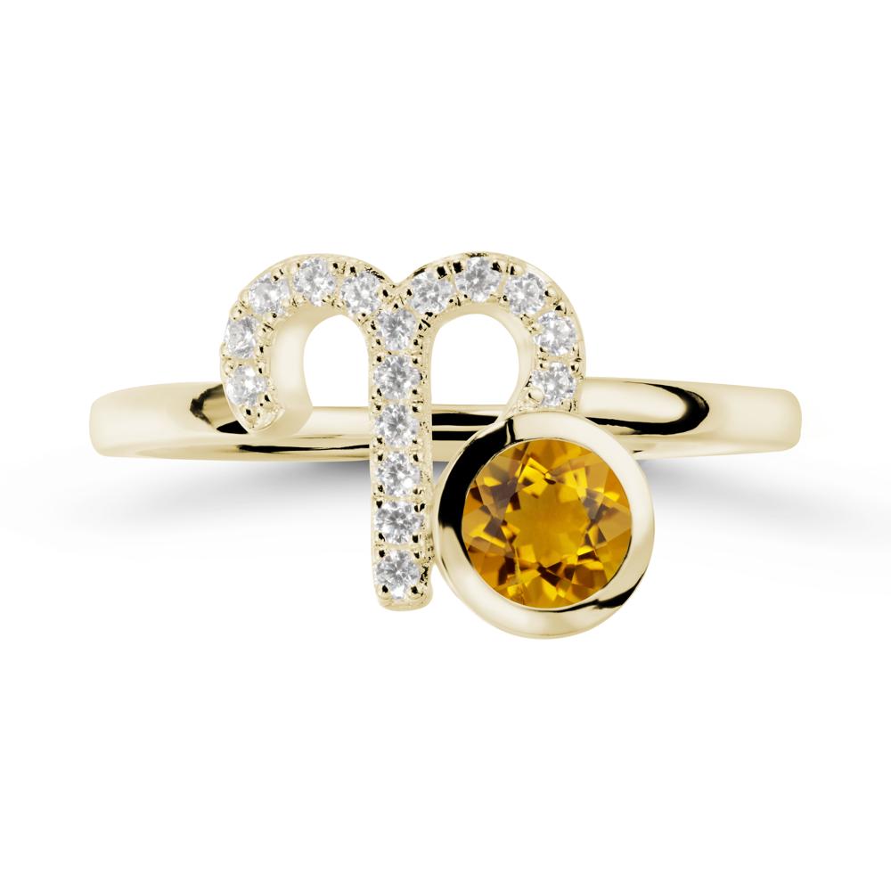 Round Citrine Aries Zodiac Ring-Bold & Ambitious - LUO Jewelry #metal_14k yellow gold