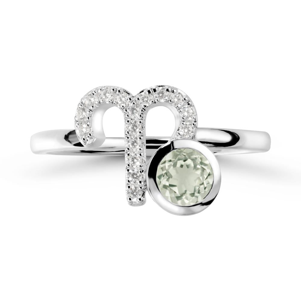 Round Green Amethyst Aries Zodiac Ring-Bold & Ambitious - LUO Jewelry #metal_14k white gold