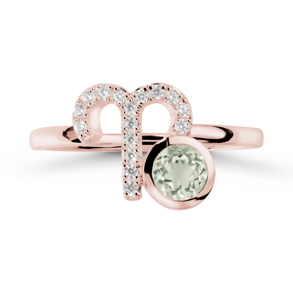 Round Green Amethyst Aries Zodiac Ring-Bold & Ambitious - LUO Jewelry #metal_18k rose gold