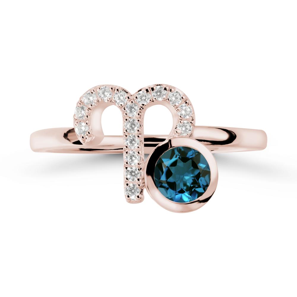 Unique Round London Blue Topaz Ring In Sterlling Silver - LUO Jewelry #metal_14k rose gold