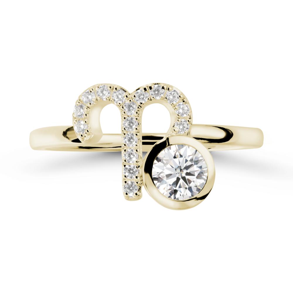 Round Moissanite Aries Zodiac Ring-Bold & Ambitious - LUO Jewelry #metal_14k yellow gold