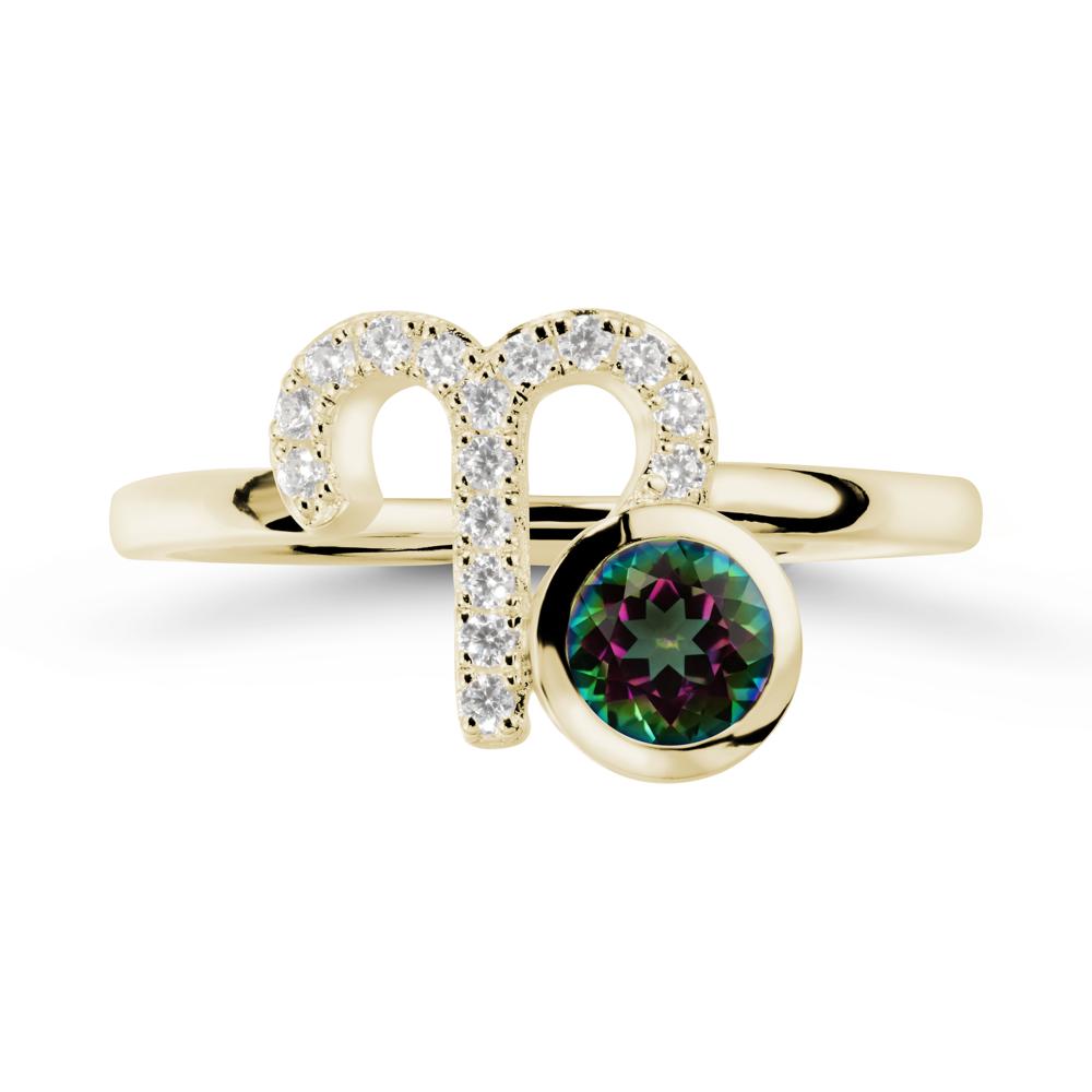 Unique Round Mystic Topaz Ring In Sterlling Silver - LUO Jewelry #metal_14k yellow gold