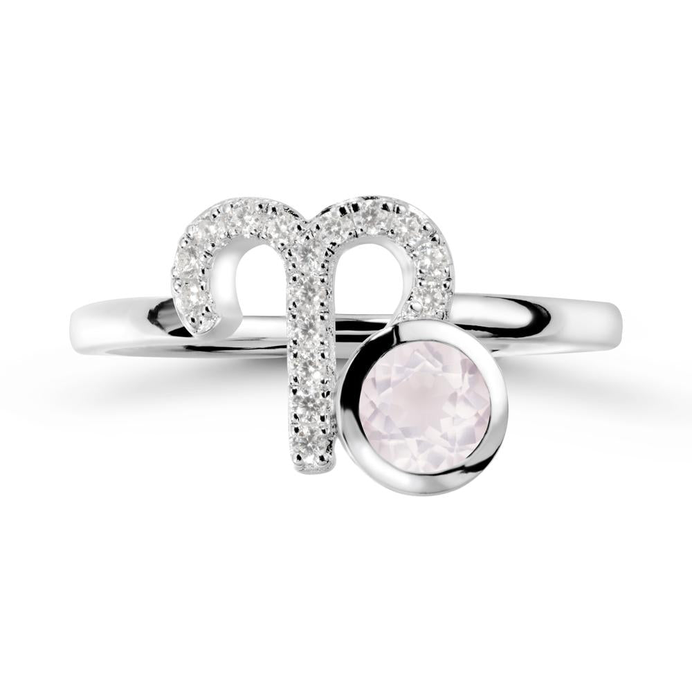 Round Rose Quartz Aries Zodiac Ring-Bold & Ambitious - LUO Jewelry #metal_14k white gold