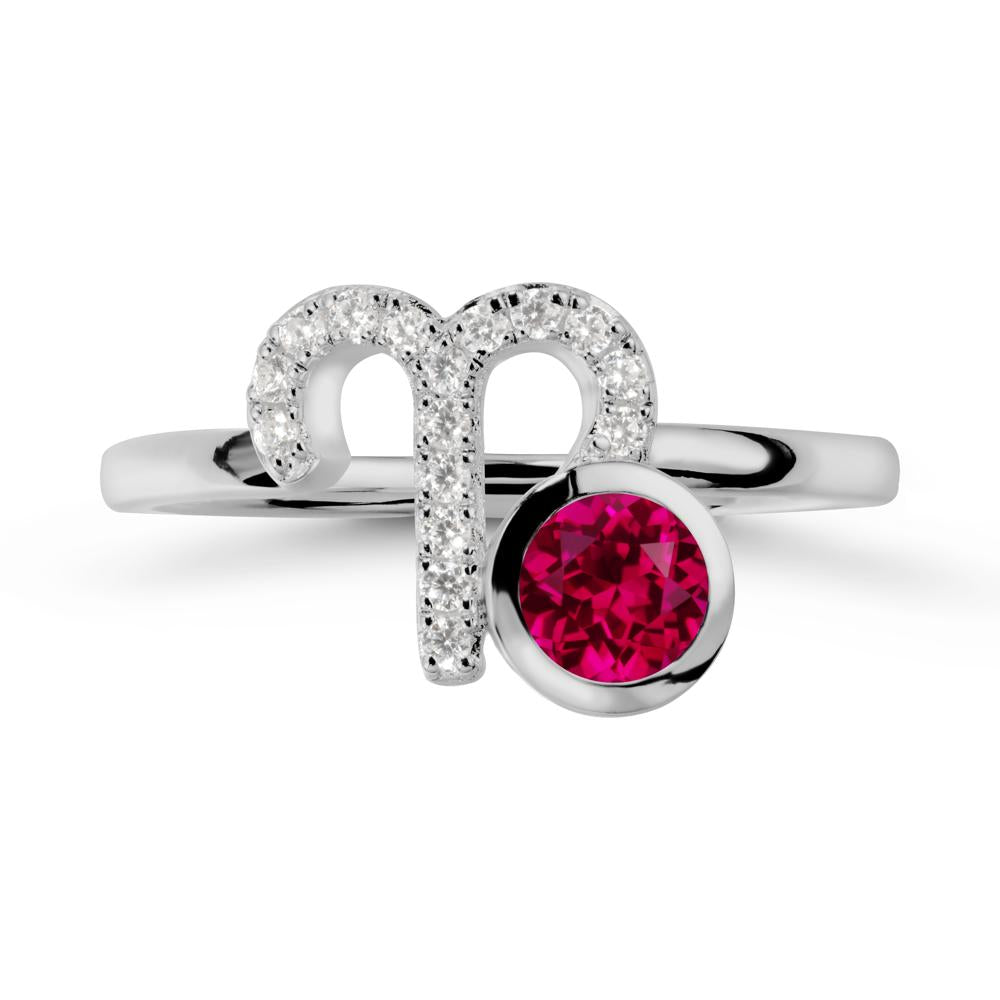 Unique Round Ruby Ring In Sterlling Silver - LUO Jewelry #metal_platinum