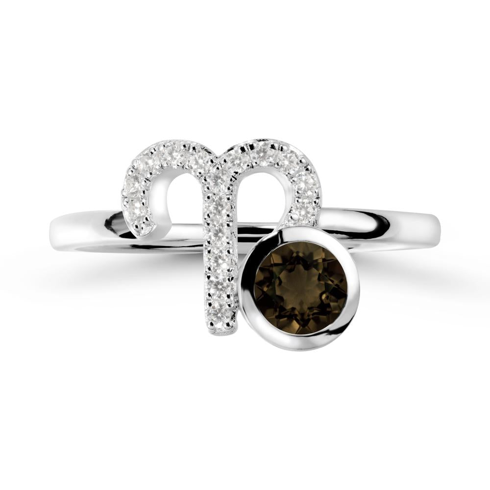 Unique Round Smoky Quartz Ring In Sterlling Silver - LUO Jewelry #metal_14k white gold