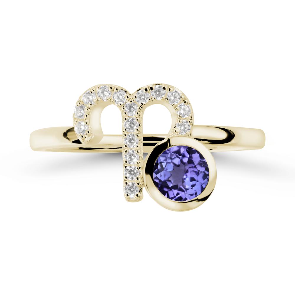 Unique Round Tanzanite Ring In Sterlling Silver - LUO Jewelry #metal_14k yellow gold