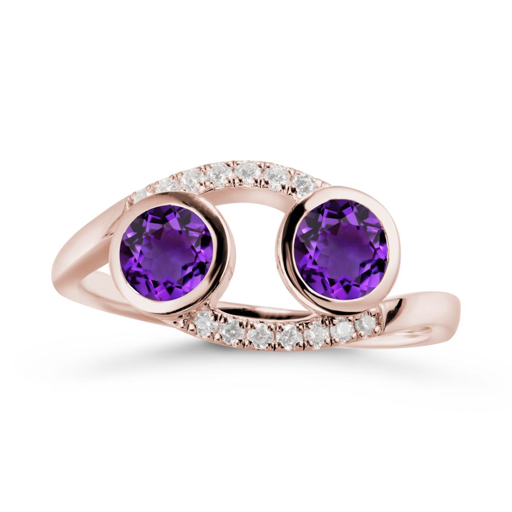 Round Amethyst Two Stone Ring - LUO Jewelry #metal_14k rose gold