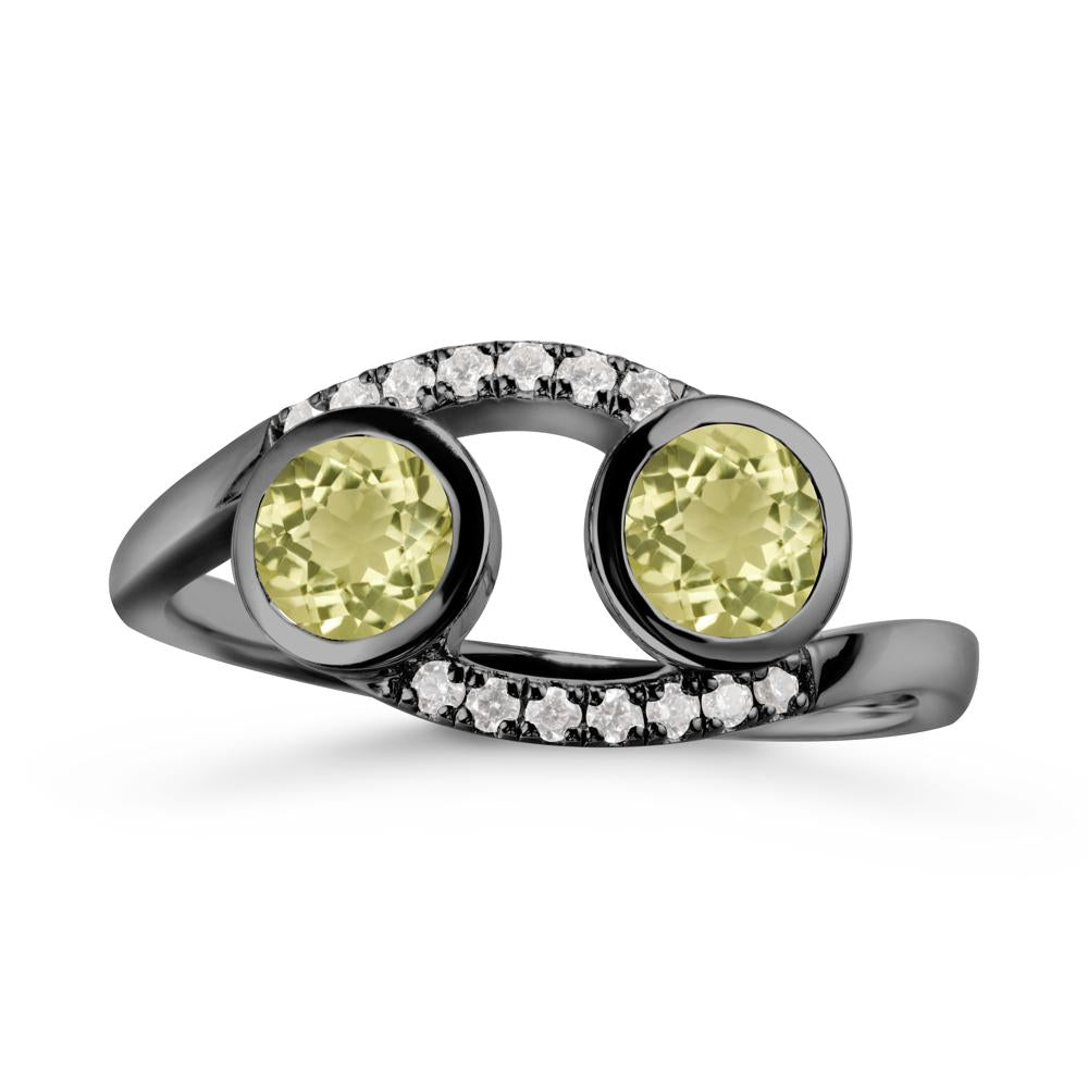 Cancer Zodiac Bypass Lemon Quartz Ring -Protective & Elegant - LUO Jewelry #metal_black finish sterling silver