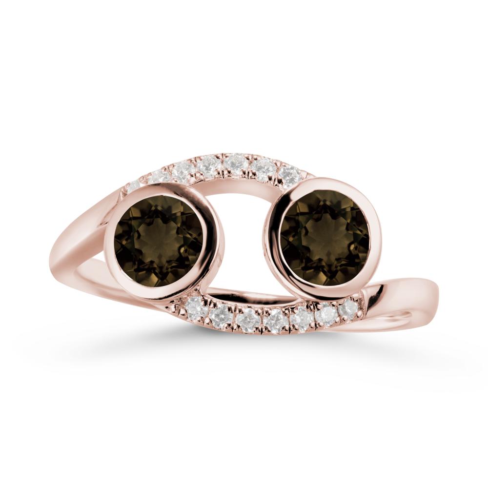 Round Smoky Quartz Two Stone Ring - LUO Jewelry #metal_14k rose gold