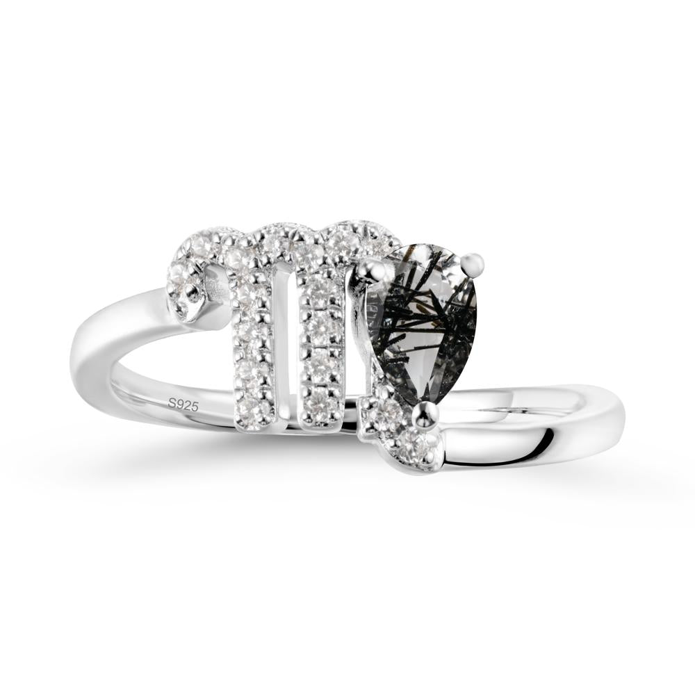 Pear Shaped Black Rutilated Quartz Virgo Zodiac Bypass Ring - LUO Jewelry #metal_sterling silver