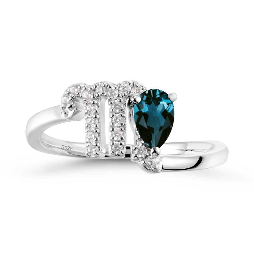 Pear Shaped London Blue Topaz Virgo Zodiac Bypass Ring - LUO Jewelry #metal_sterling silver