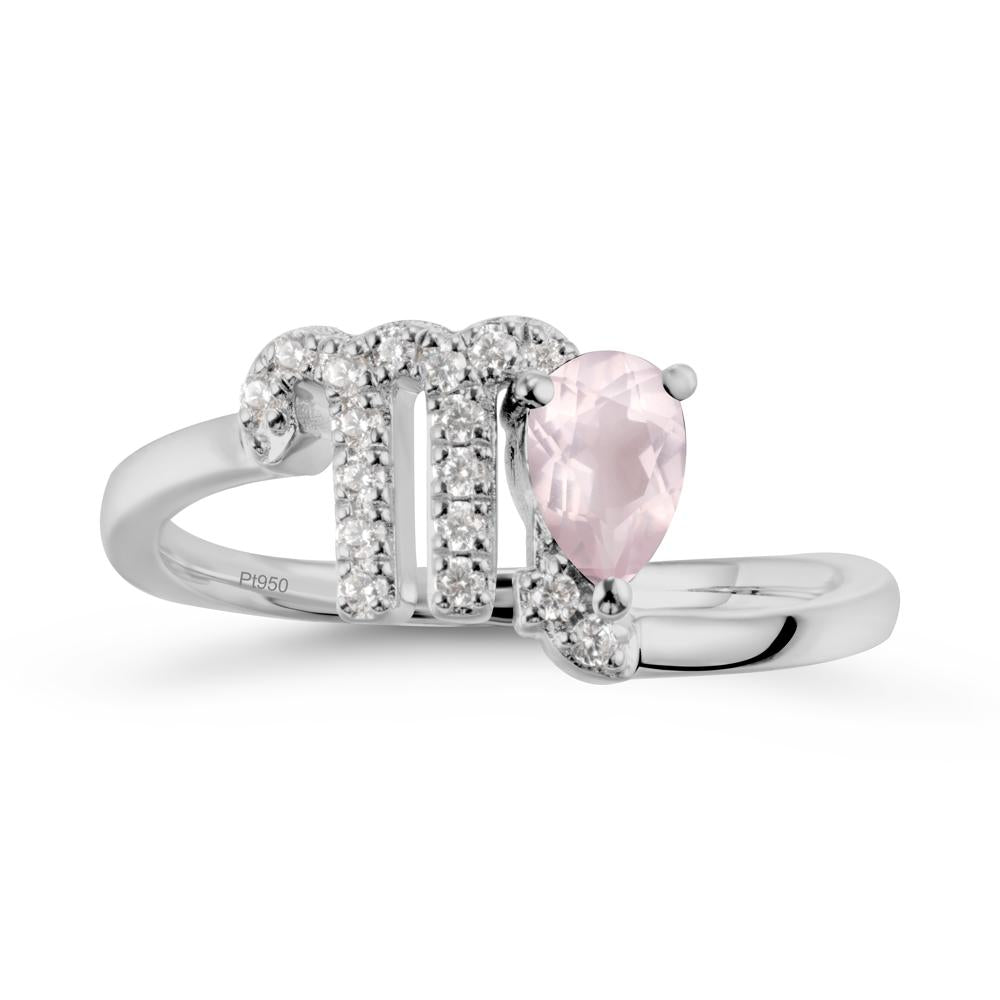 Pear Shaped Rose Quartz Virgo Zodiac Bypass Ring - LUO Jewelry #metal_platinum