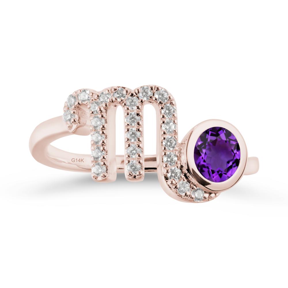 Round Amethyst Wrap Around Scorpio Zodiac Ring - LUO Jewelry #metal_14k rose gold