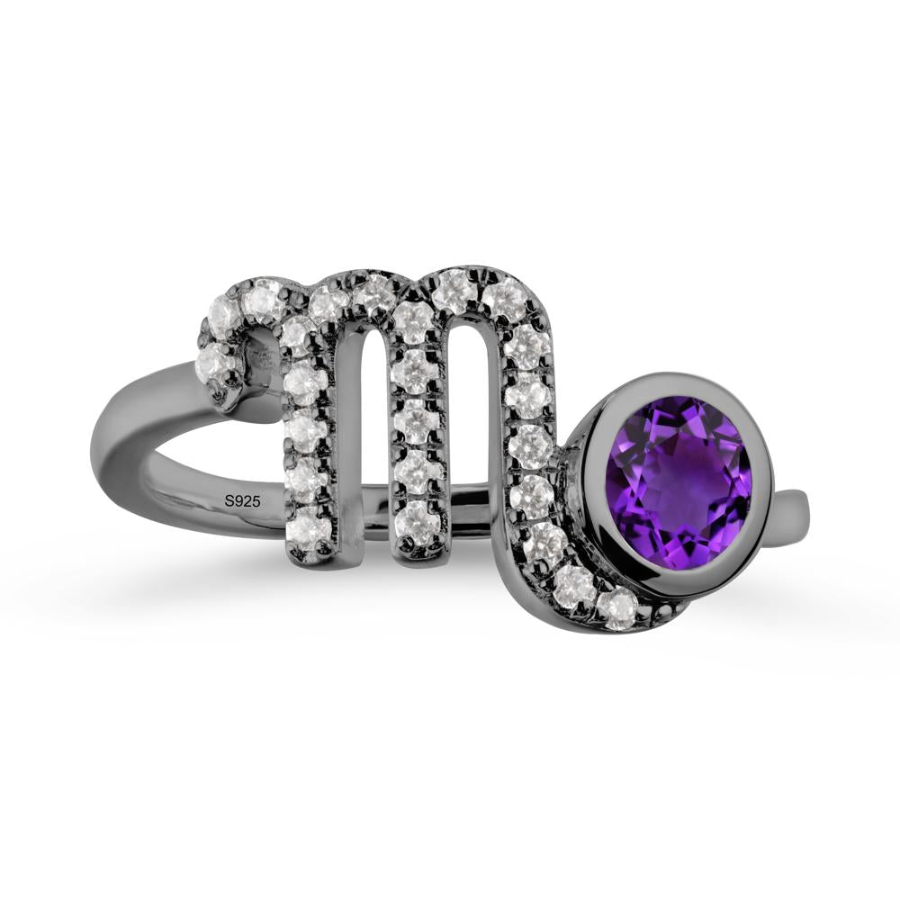 Round Amethyst Wrap Around Scorpio Zodiac Ring - LUO Jewelry #metal_black finish sterling silver