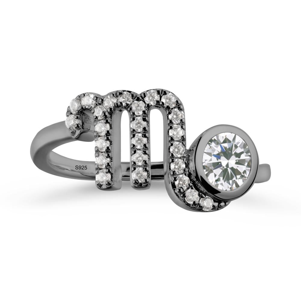 Round Cubic Zirconia Wrap Around Scorpio Zodiac Ring - LUO Jewelry #metal_black finish sterling silver