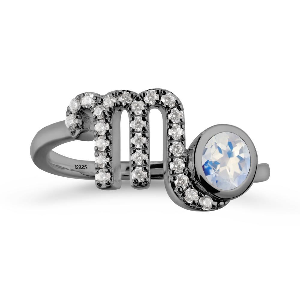Round Moonstone Wrap Around Scorpio Zodiac Ring - LUO Jewelry #metal_black finish sterling silver