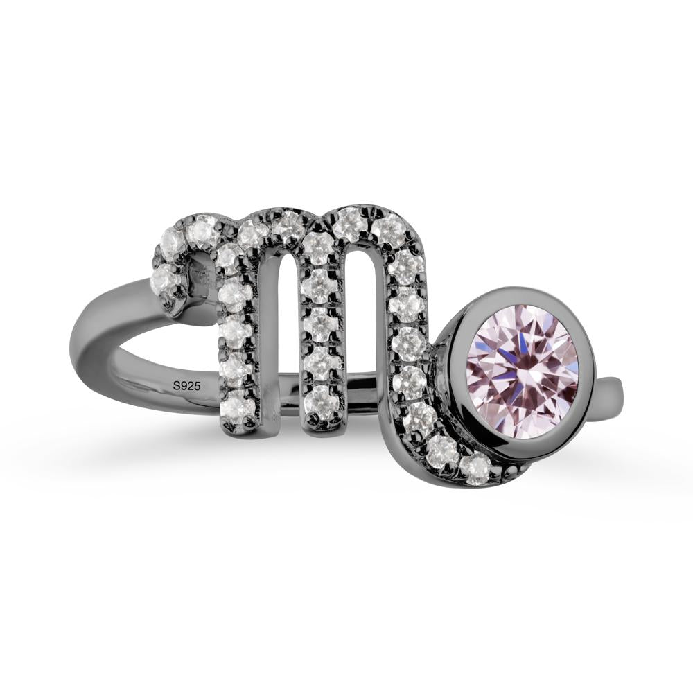 Pink Cubic Zirconia Bypass Scorpio Zodiac Ring-Resourceful & Brave - LUO Jewelry #metal_black finish sterling silver