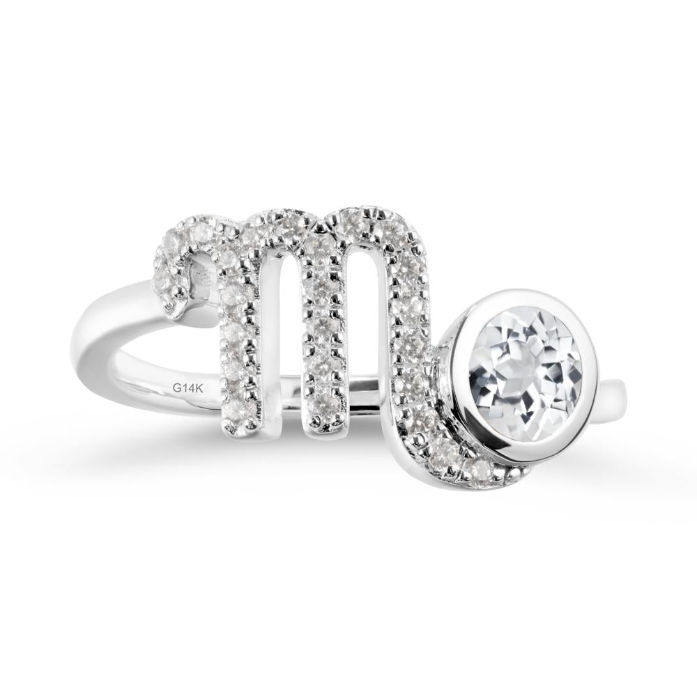 Round White Topaz Wrap Around Scorpio Zodiac Ring - LUO Jewelry #metal_14k white gold