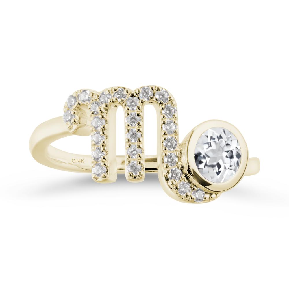 Round White Topaz Wrap Around Scorpio Zodiac Ring - LUO Jewelry #metal_14k yellow gold