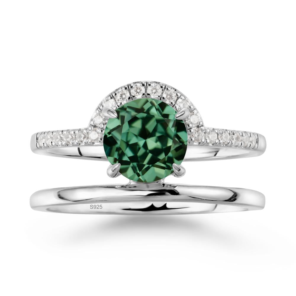 Round Shaped Green Sapphire Ring In 18K Yellow Gold - LUO Jewelry #metal_sterling silver