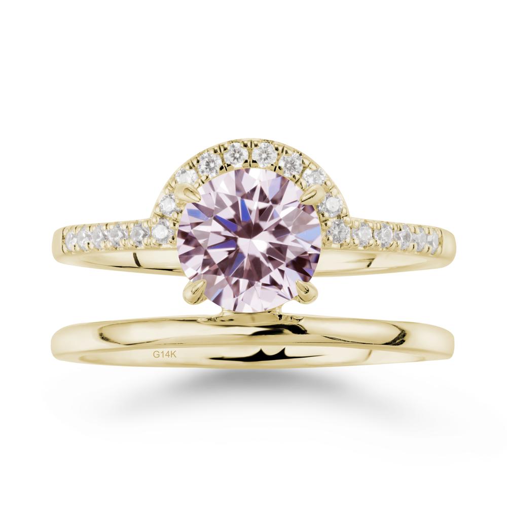 Double Band Libra Zodiac Pink Cubic Zirconia Ring-Balanced & Cracious - LUO Jewelry #metal_14k yellow gold