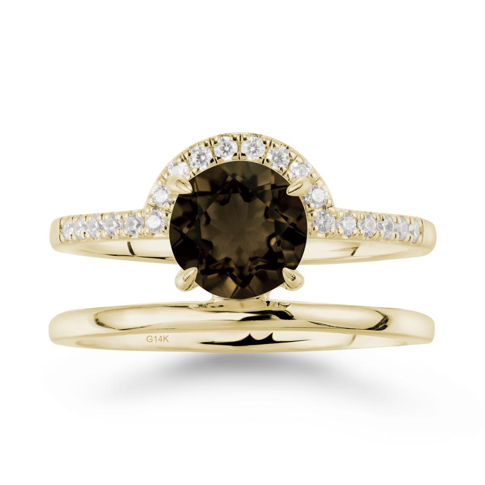 Double Band Libra Zodiac Smoky Quartz Ring-Balanced & Cracious - LUO Jewelry #metal_14k yellow gold