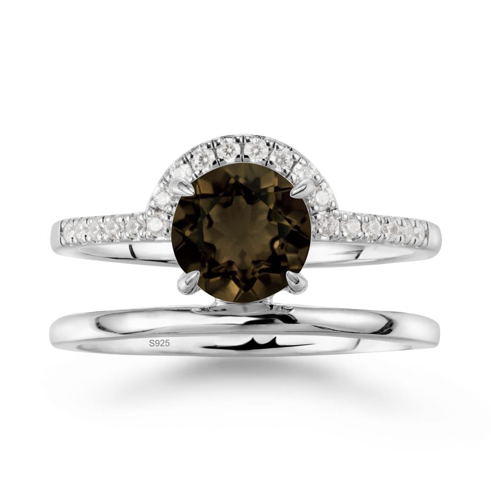 Double Band Libra Zodiac Smoky Quartz Ring-Balanced & Cracious - LUO Jewelry #metal_sterling silver