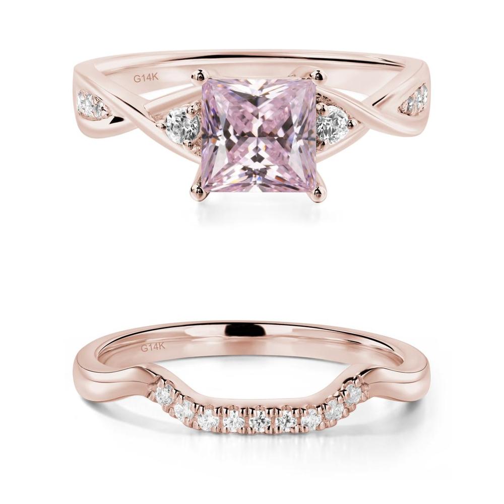 Pink Cubic Zirconia Princess Cut Twist Engagement Ring - LUO Jewelry #metal_xxxxx