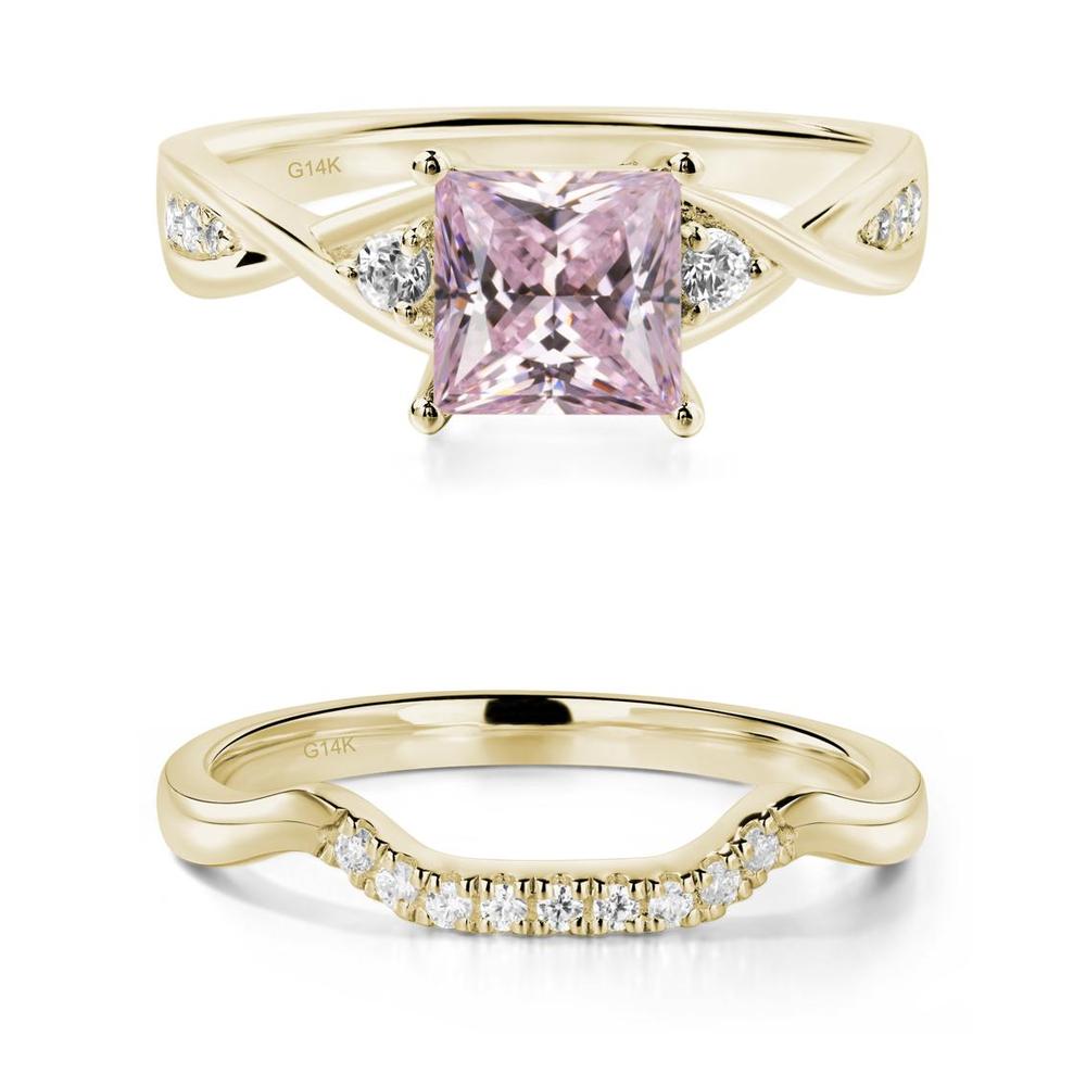 Pink Cubic Zirconia Princess Cut Twist Engagement Ring - LUO Jewelry #metal_xxxxx