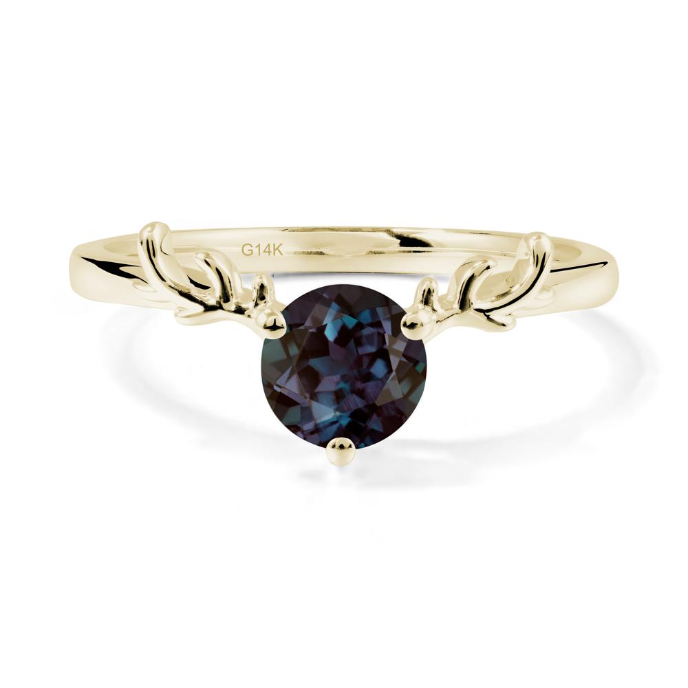 Round Alexandrite Antler Chrismas Ring - LUO Jewelry #metal_14k yellow gold