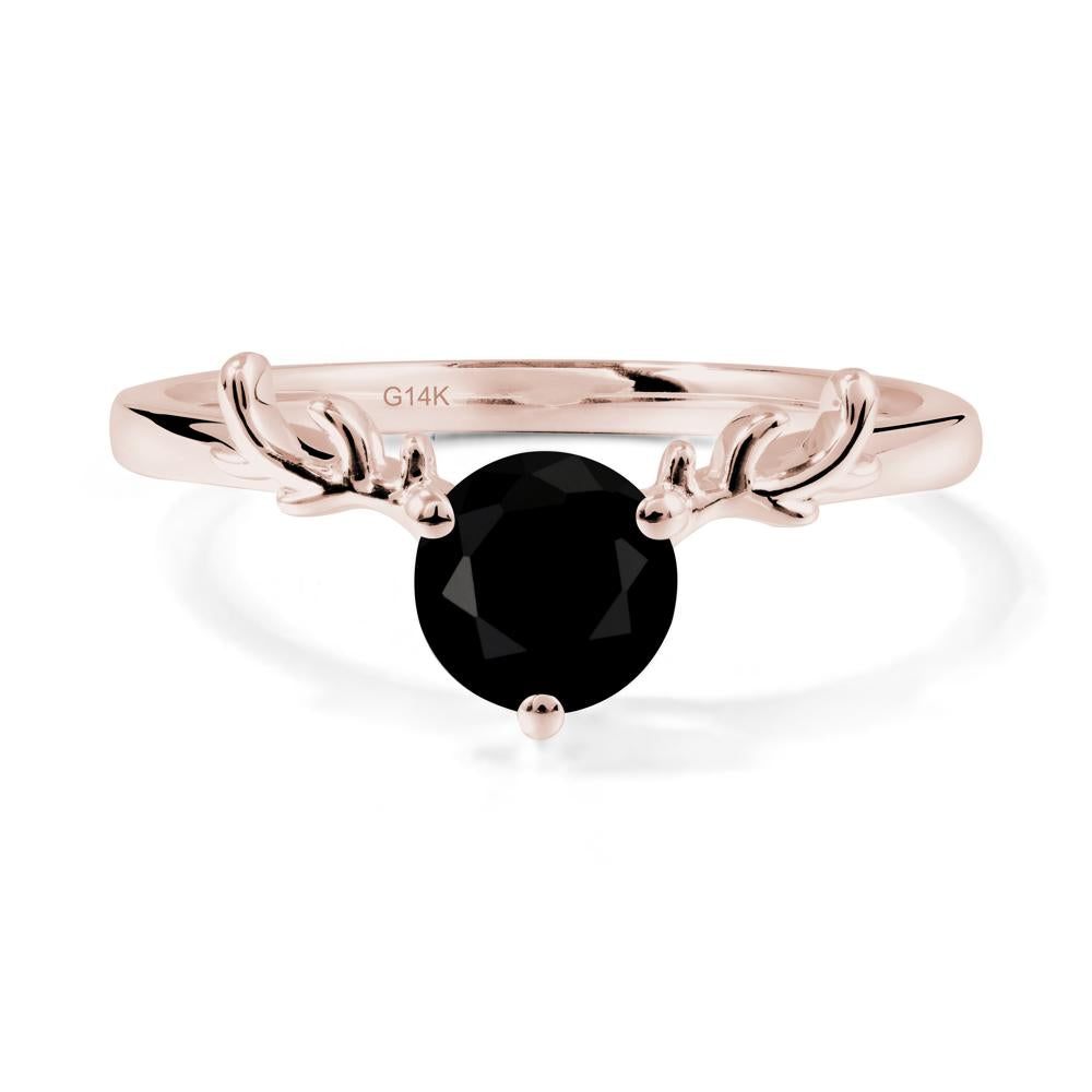Round Black Spinel Antler Chrismas Ring - LUO Jewelry #metal_14k rose gold