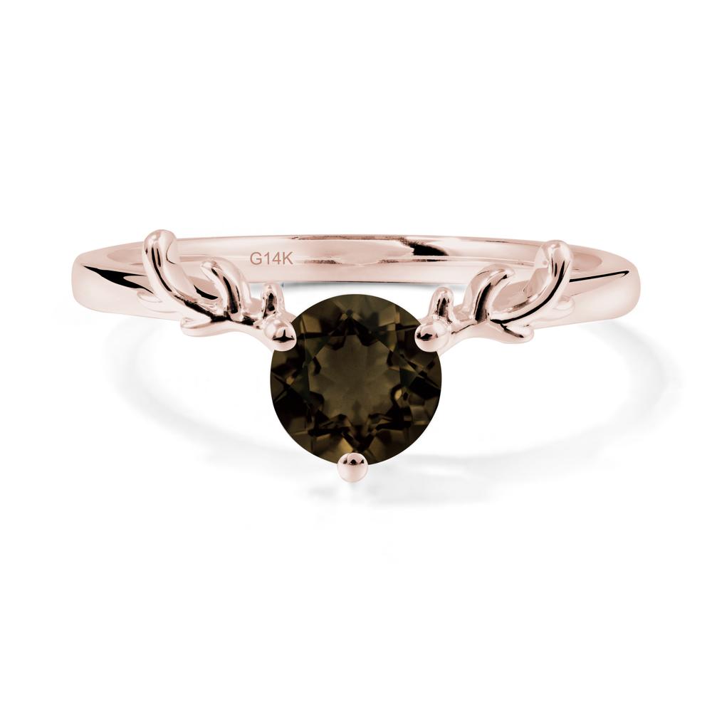 Round Smoky Quartz Antler Chrismas Ring - LUO Jewelry #metal_14k rose gold