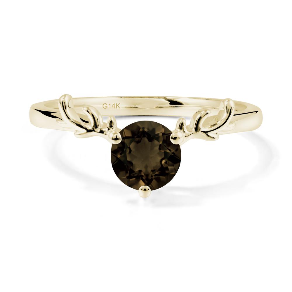 Round Smoky Quartz Antler Chrismas Ring - LUO Jewelry #metal_14k yellow gold