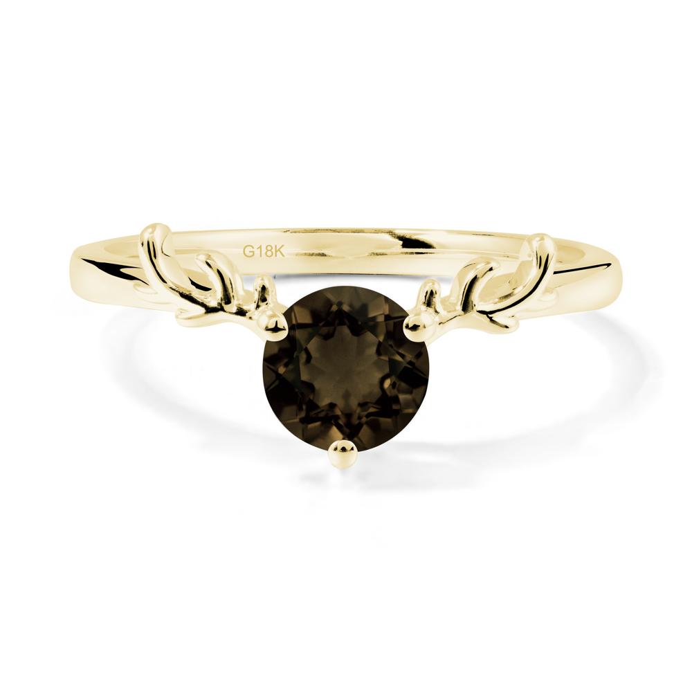 Round Smoky Quartz Antler Chrismas Ring - LUO Jewelry #metal_18k yellow gold