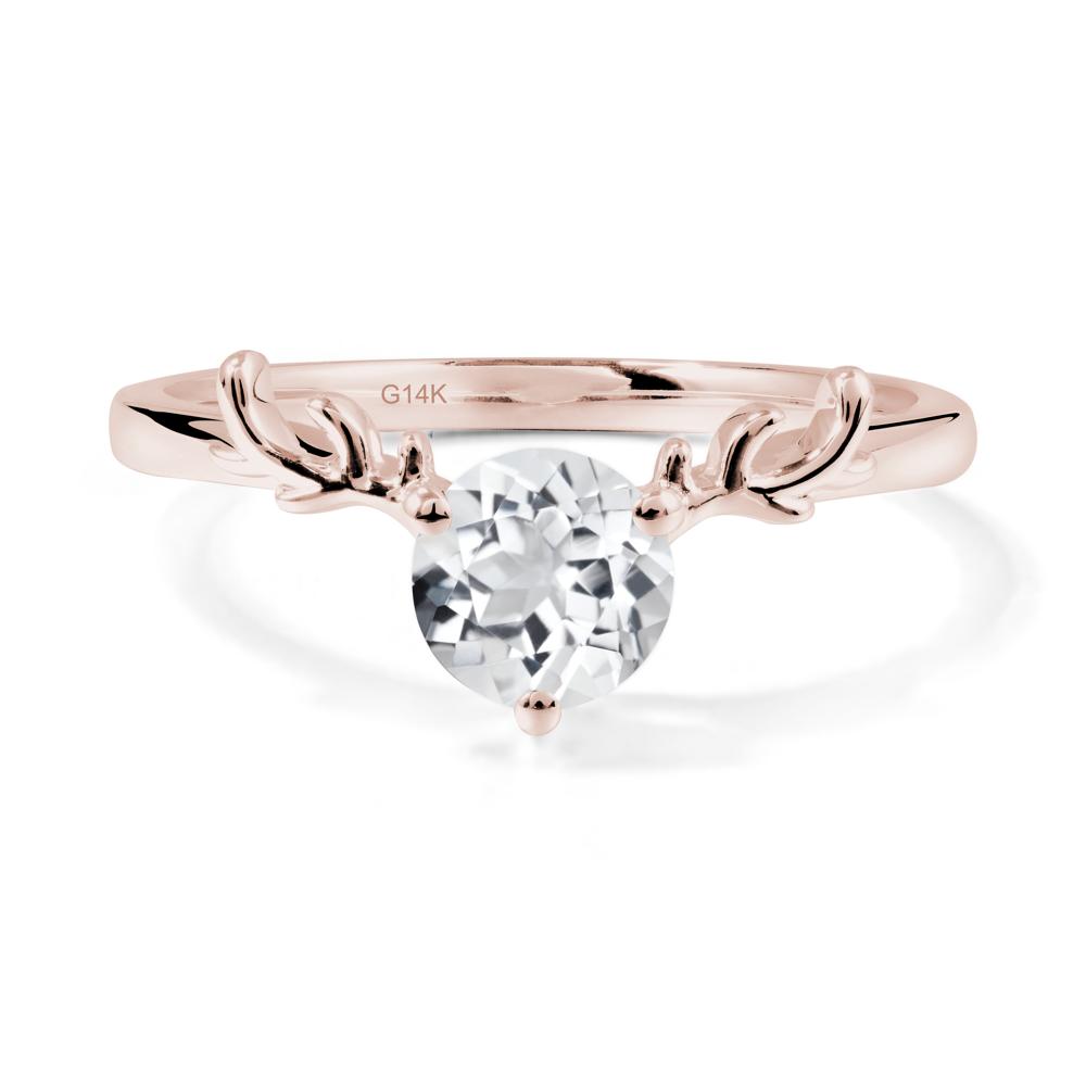 Round White Topaz Antler Chrismas Ring - LUO Jewelry #metal_14k rose gold