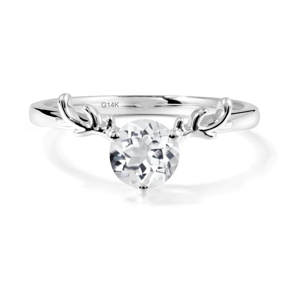 Round White Topaz Antler Chrismas Ring - LUO Jewelry #metal_14k white gold