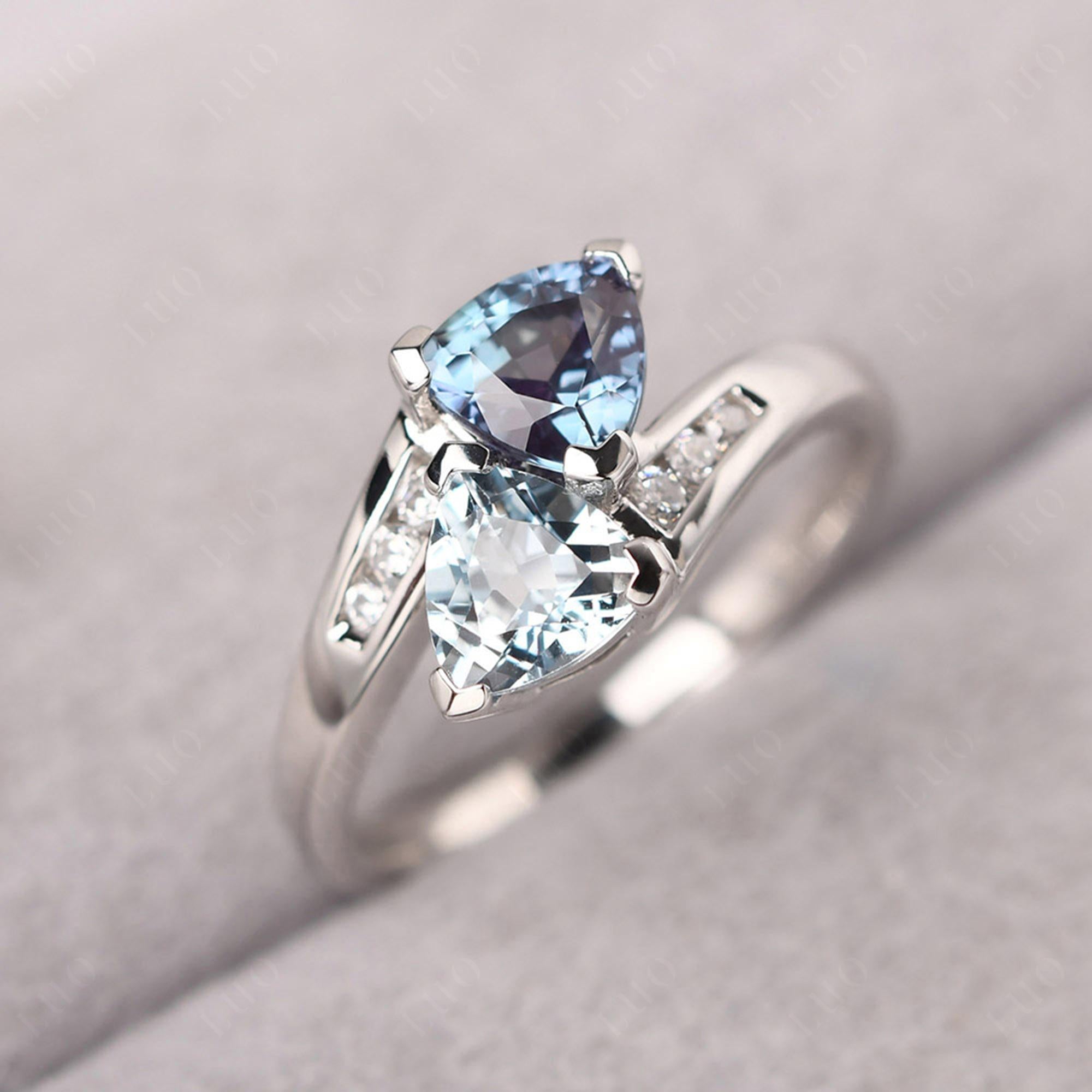 Alexandrite and Aquamarine Bypass Ring - LUO Jewelry 