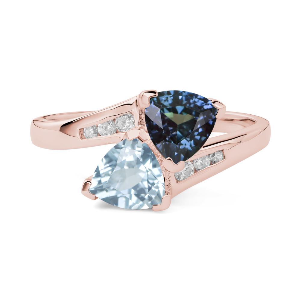 Alexandrite and Aquamarine Bypass Ring - LUO Jewelry #metal_18k rose gold