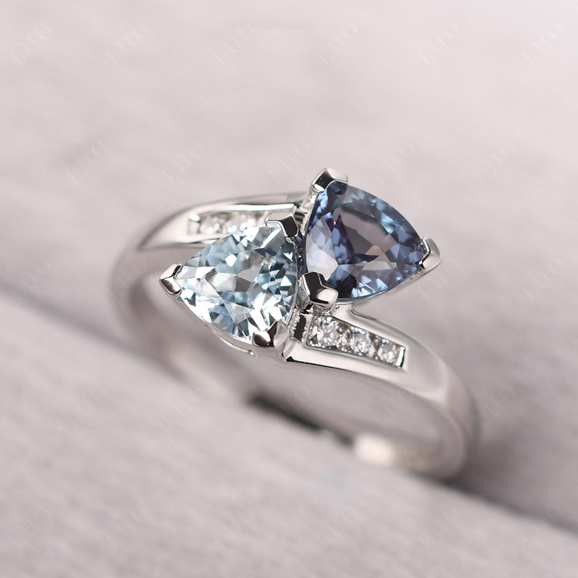 Alexandrite and Aquamarine Bypass Ring - LUO Jewelry 