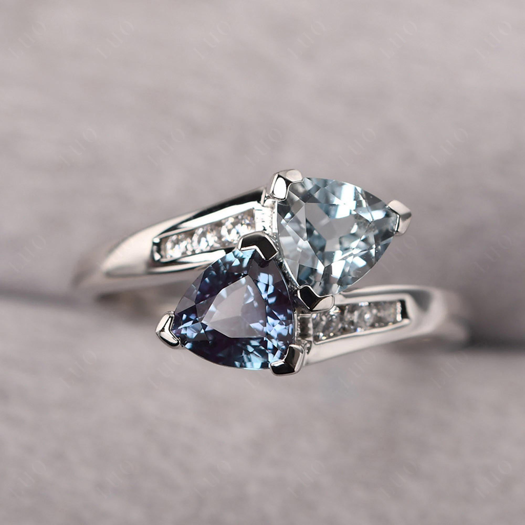 Alexandrite and Aquamarine Bypass Ring - LUO Jewelry 