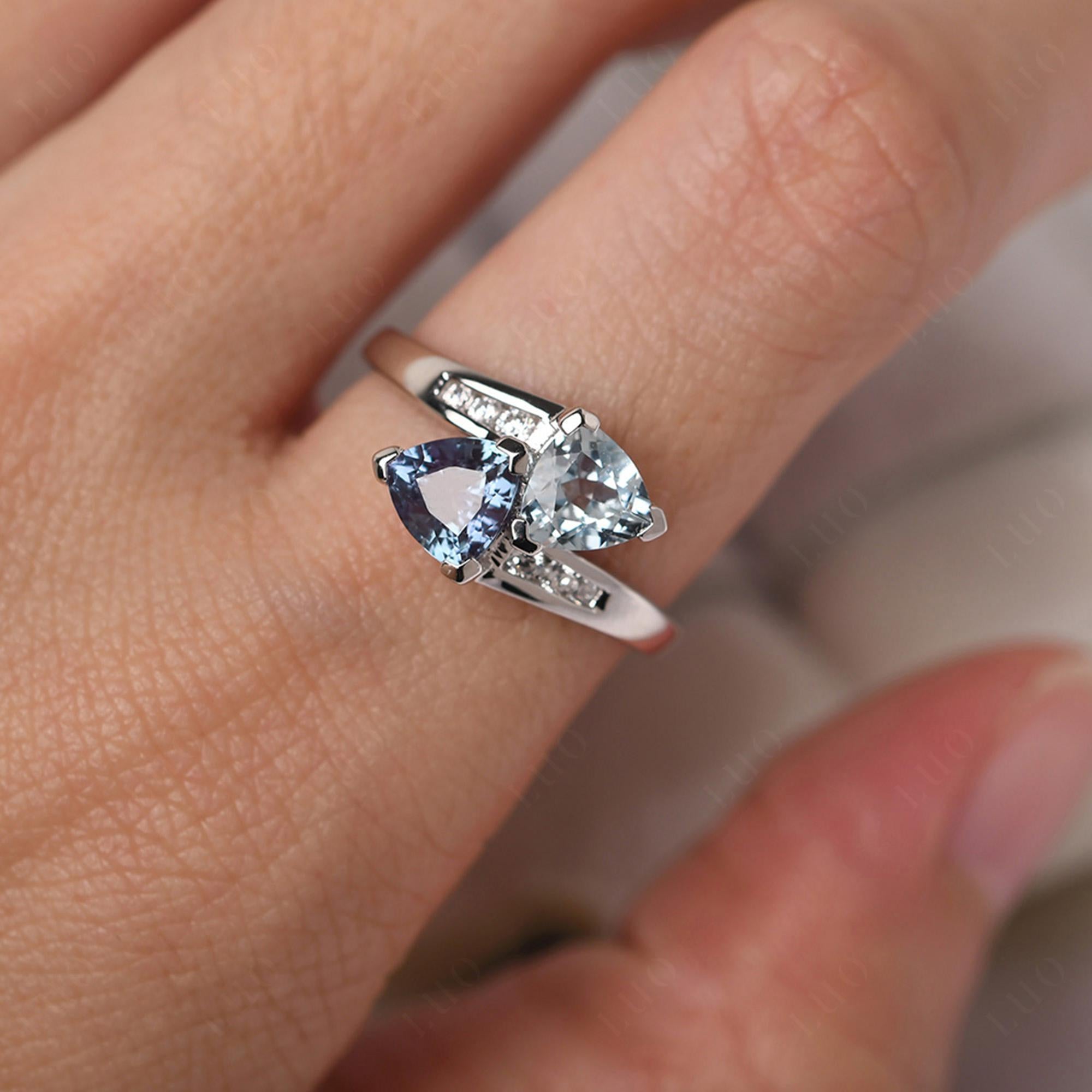 Alexandrite and Aquamarine Bypass Ring - LUO Jewelry 