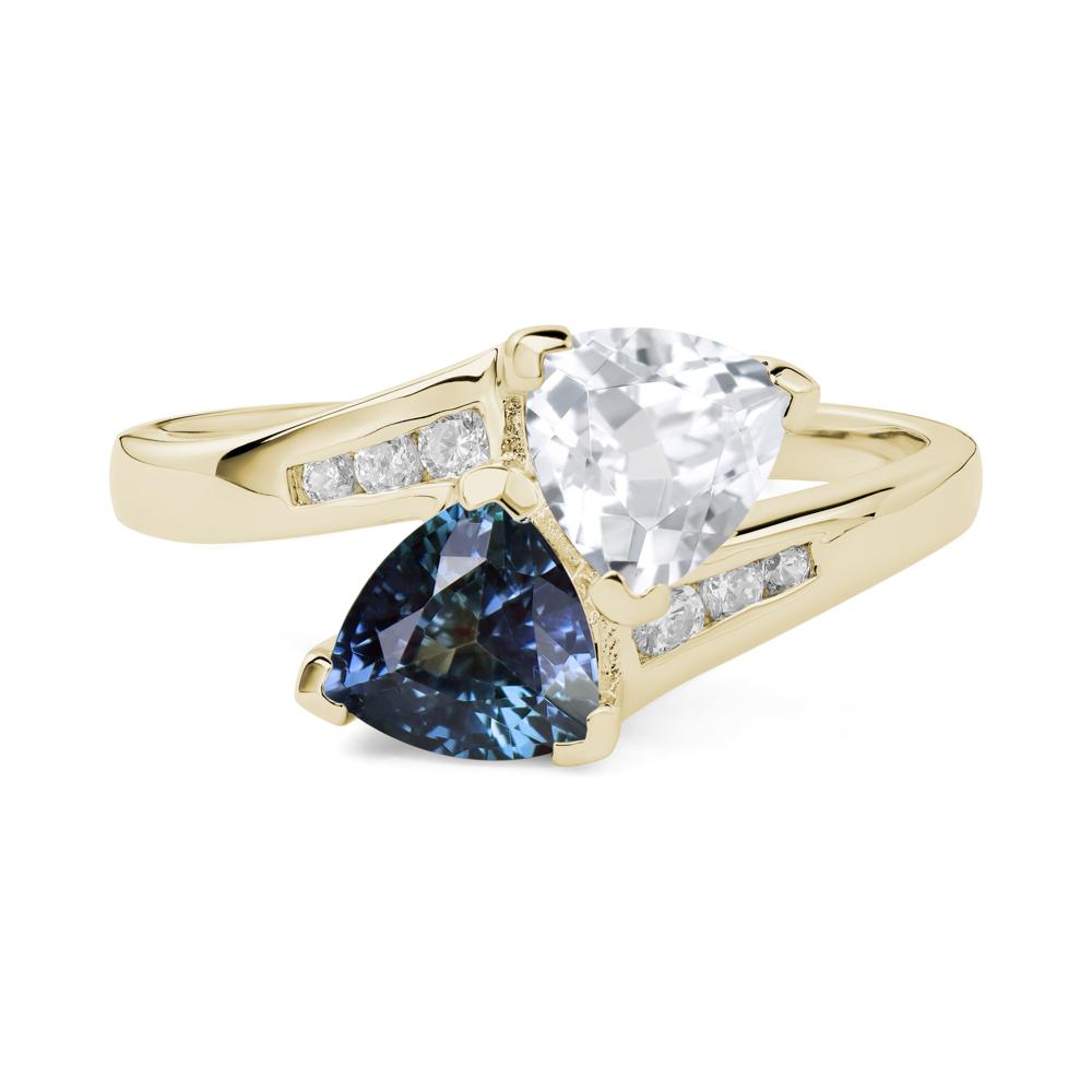 Alexandrite and White Topaz Two Stone Bypass Ring - LUO Jewelry #metal_14k yellow gold