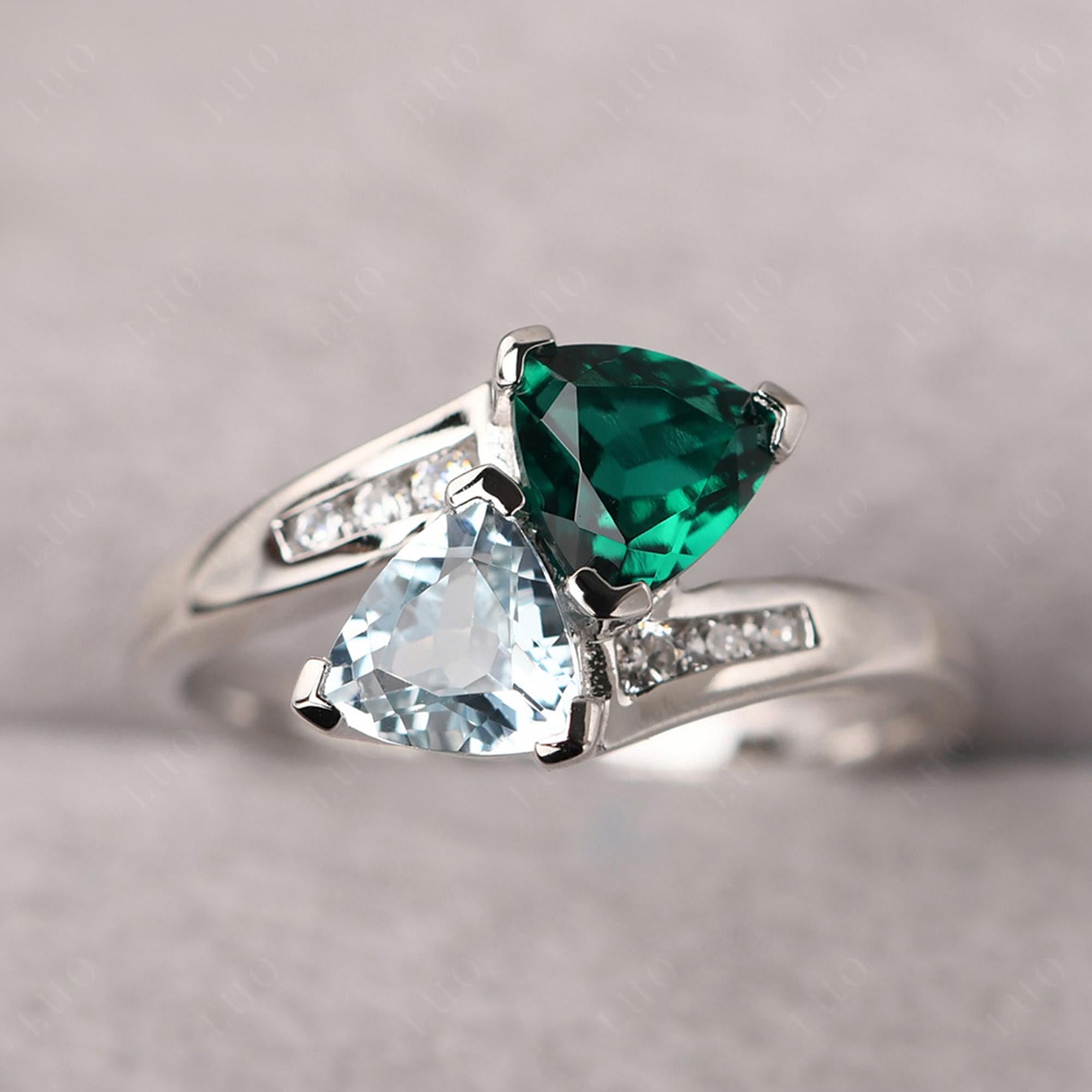 Aquamarine and Emerald Ring - LUO Jewelry 