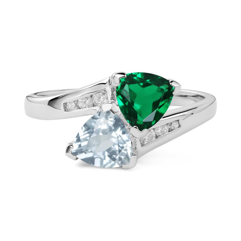 Aquamarine and Emerald Ring - LUO Jewelry #metal_14k white gold