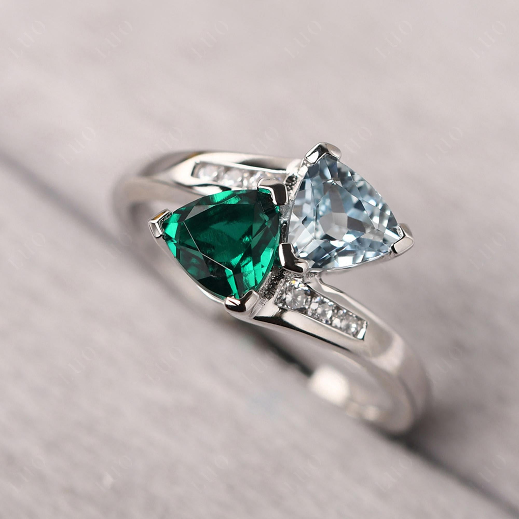 Aquamarine and Emerald Ring - LUO Jewelry 