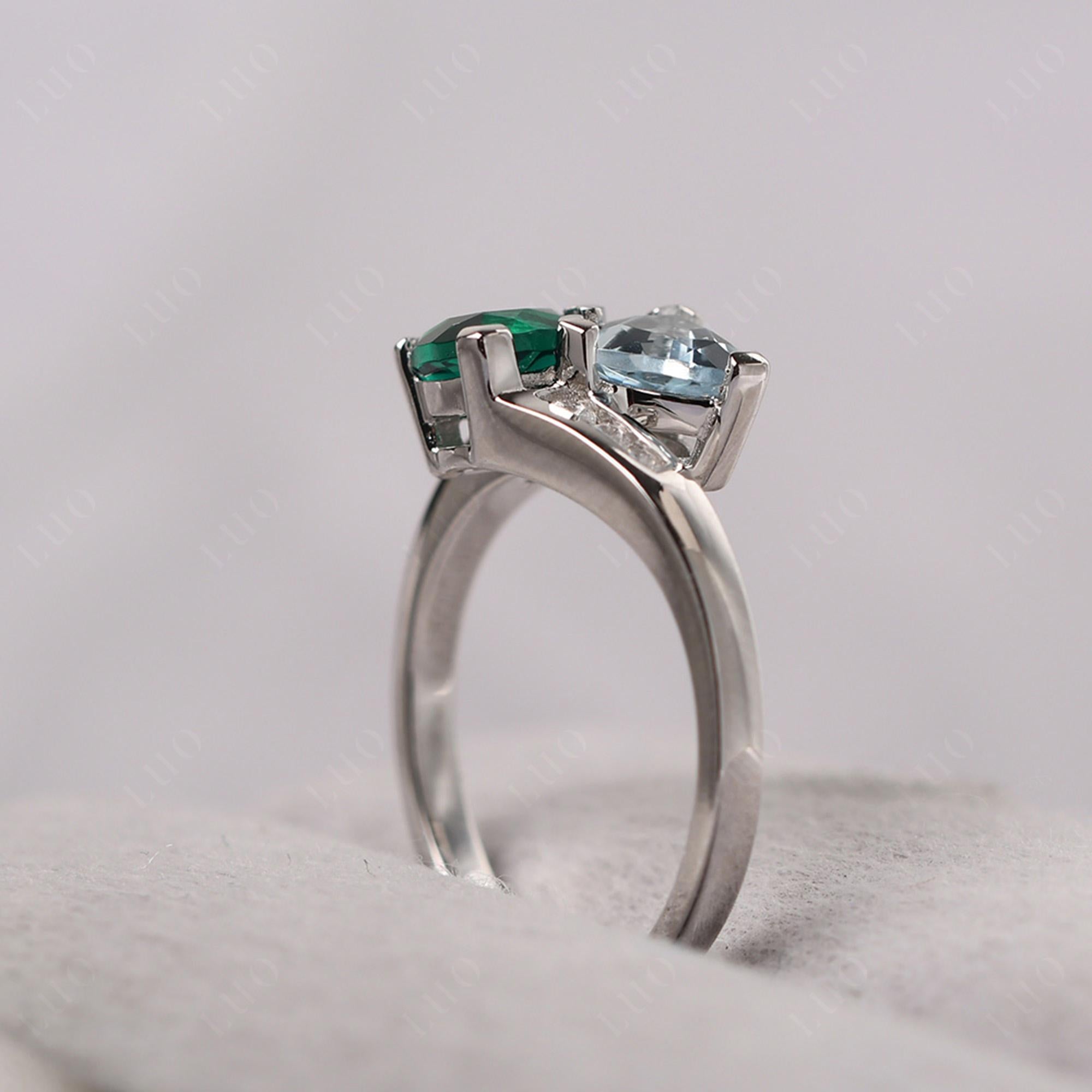 Aquamarine and Emerald Ring - LUO Jewelry 