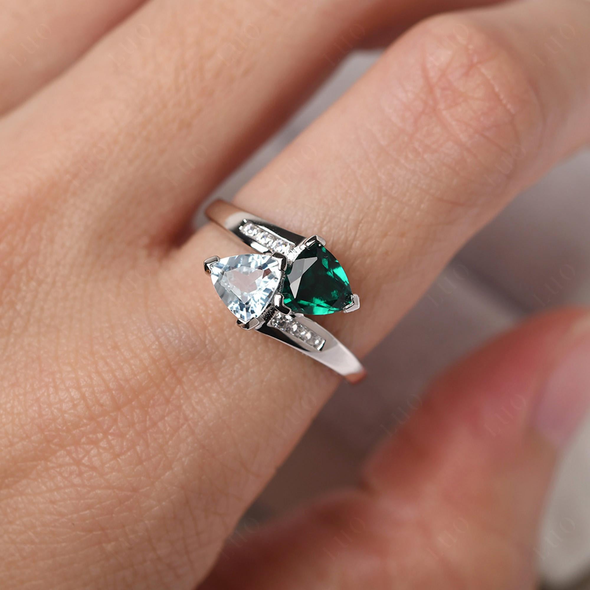 Aquamarine and Emerald Ring - LUO Jewelry 